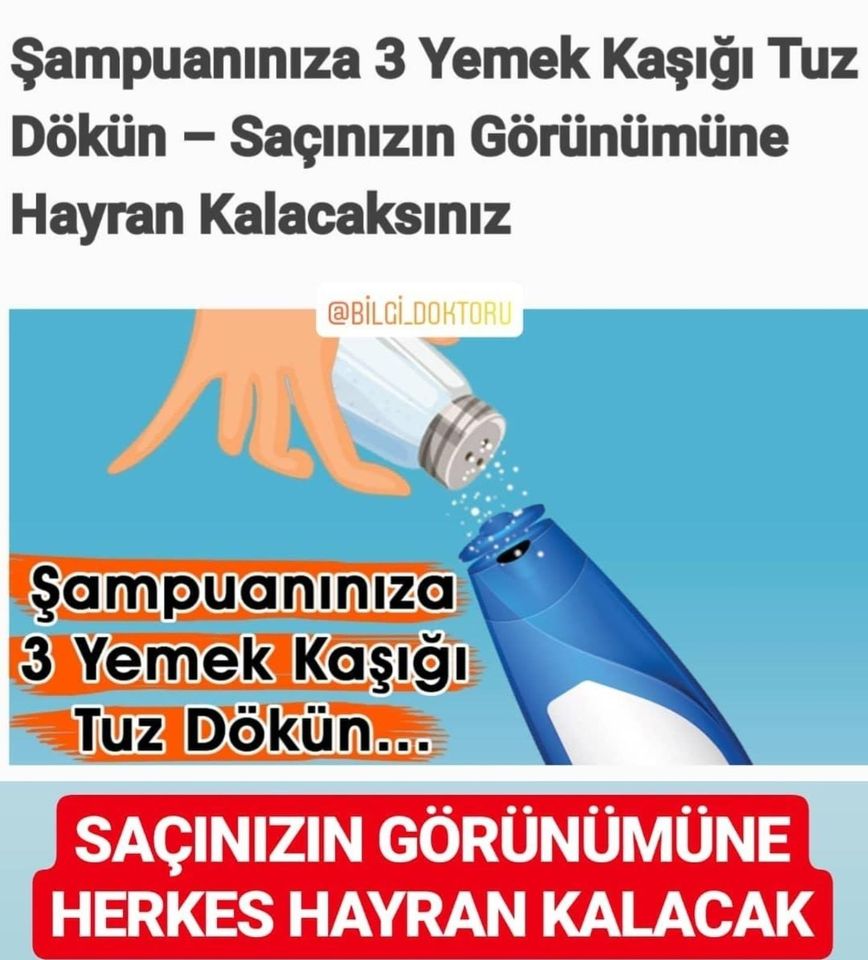 Şampuanınıza 3 Yemek Kaşığı Tuz Dökün.Saçınızın Görünümüne Hayran Kalacaksınız